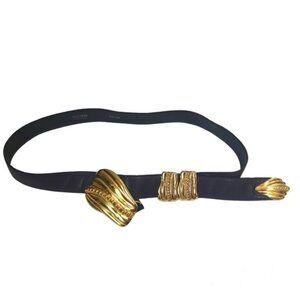 ESCADA Vintage Gold Ornate Buckle Deep Purple Leather Belt Italy Neutral Luxury